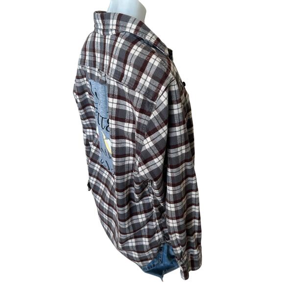 Life is Better with Wine Plaid Flannel Shirt MEDIUM Oversized Upcycle Unique - Picture 3 of 6
